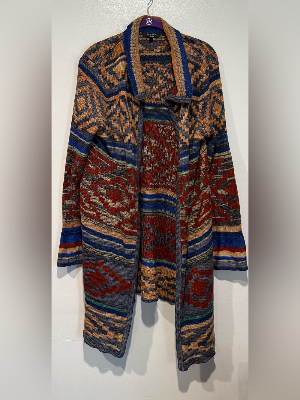 Spense Multicolor Aztec Knit Cardigan - Rust, Navy & Tan